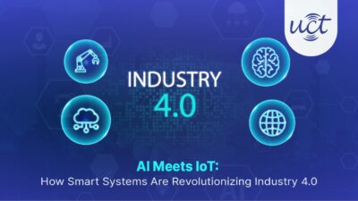 Industry 4.0 AI and IoT integration with smart automation and cloud computing icons