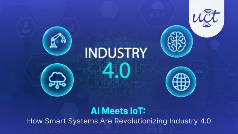 Industry 4.0 AI and IoT integration with smart automation and cloud computing icons