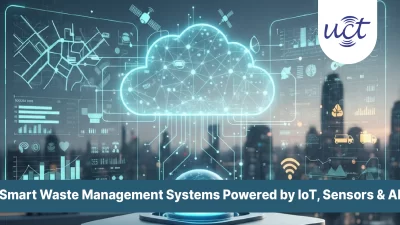 Smart waste management system with IoT-enabled bins using ultrasonic waste level sensors, LoRaWAN connectivity, and AI route optimization for cleaner cities.