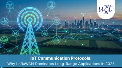 LoRaWAN IoT network diagram showing end devices, gateways, and network server for long-range communication