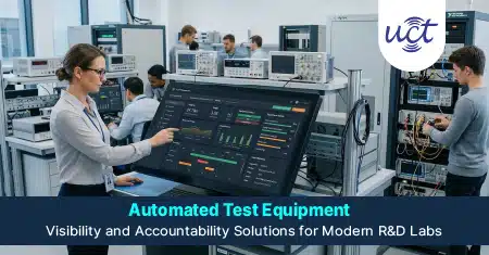 R&D lab team monitoring Automated Test Equipment with Uniconverge LoRaWAN dashboard and IoT tracking system