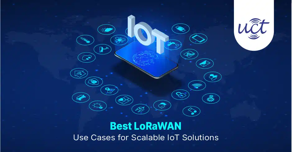 Infographic showing LoRaWAN use cases in smart cities, utilities, and industrial IoT, highlighting long‑range, low‑power, scalable IoT solutions for Indian enterprises.
