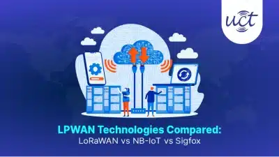 LPWAN technologies comparison showing LoRaWAN, NB‑IoT and Sigfox in terms of range, data rate, battery life and deployment model for industrial IoT and smart city applications by Uniconverge Technologies.