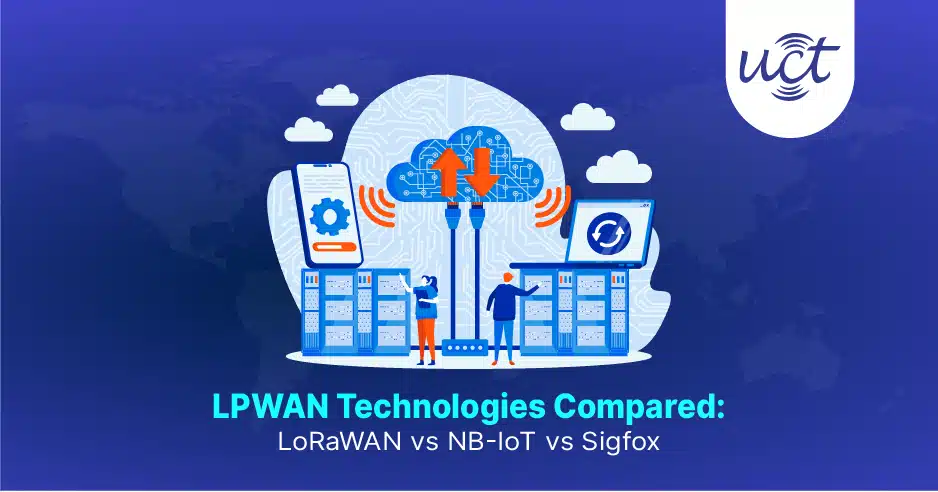 LPWAN technologies comparison showing LoRaWAN, NB‑IoT and Sigfox in terms of range, data rate, battery life and deployment model for industrial IoT and smart city applications by Uniconverge Technologies.